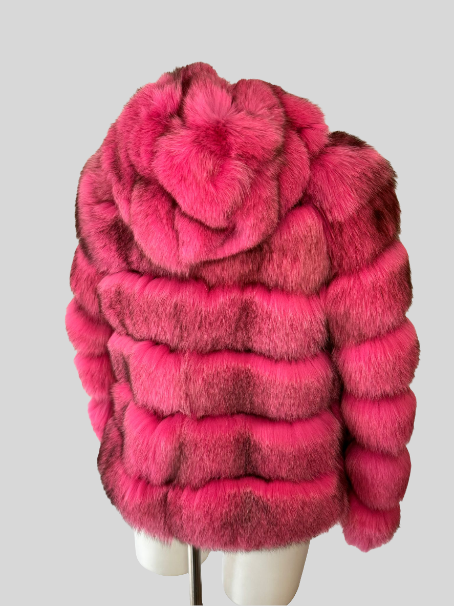 Giacca corta di volpe fuxia