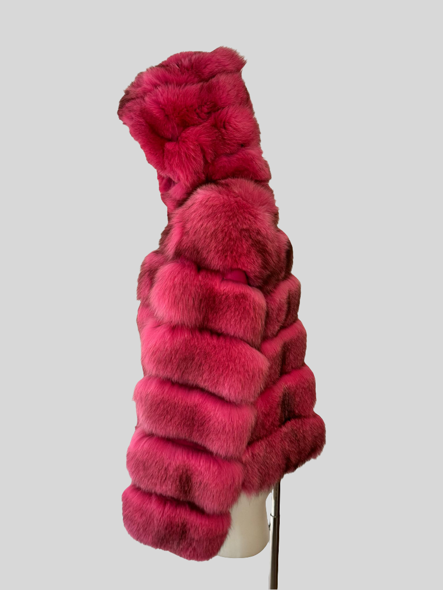 Giacca corta di volpe fuxia