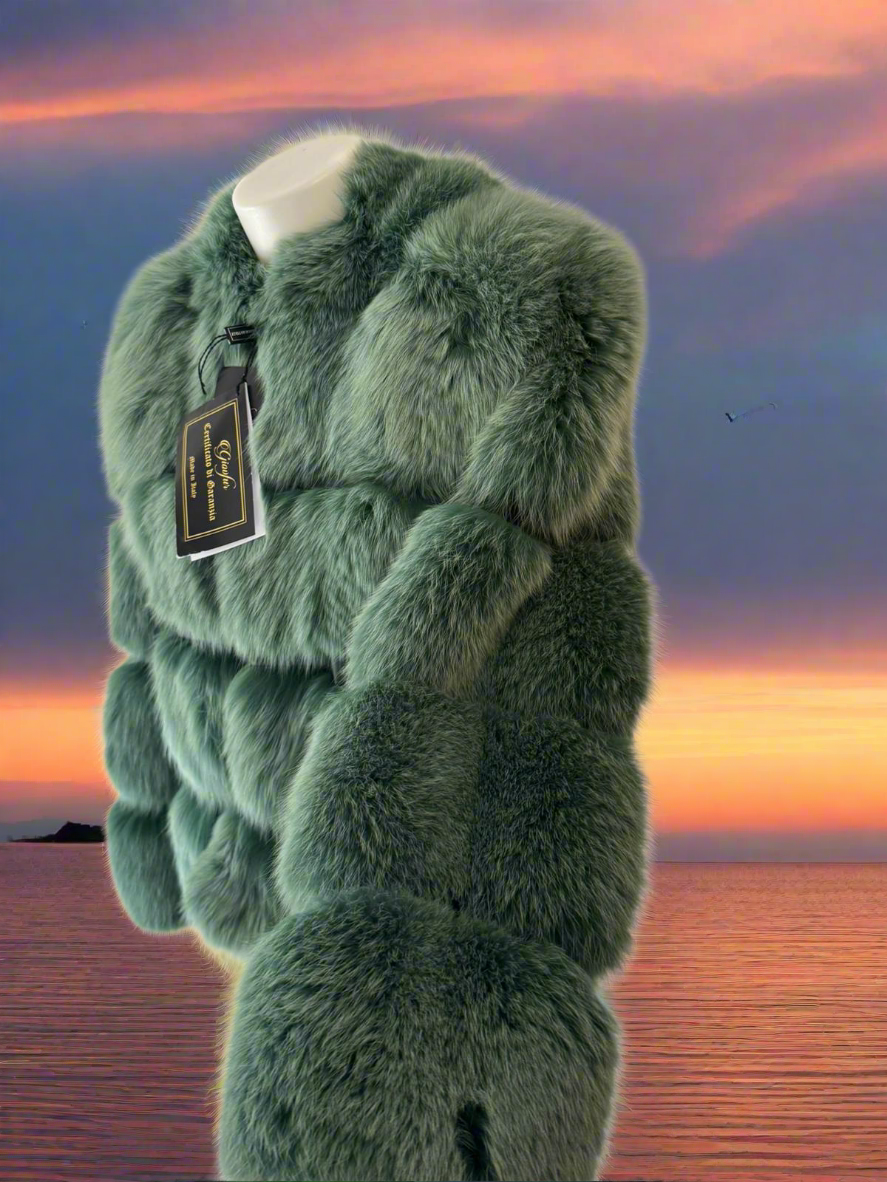Giacca corta di volpe verde Gucci