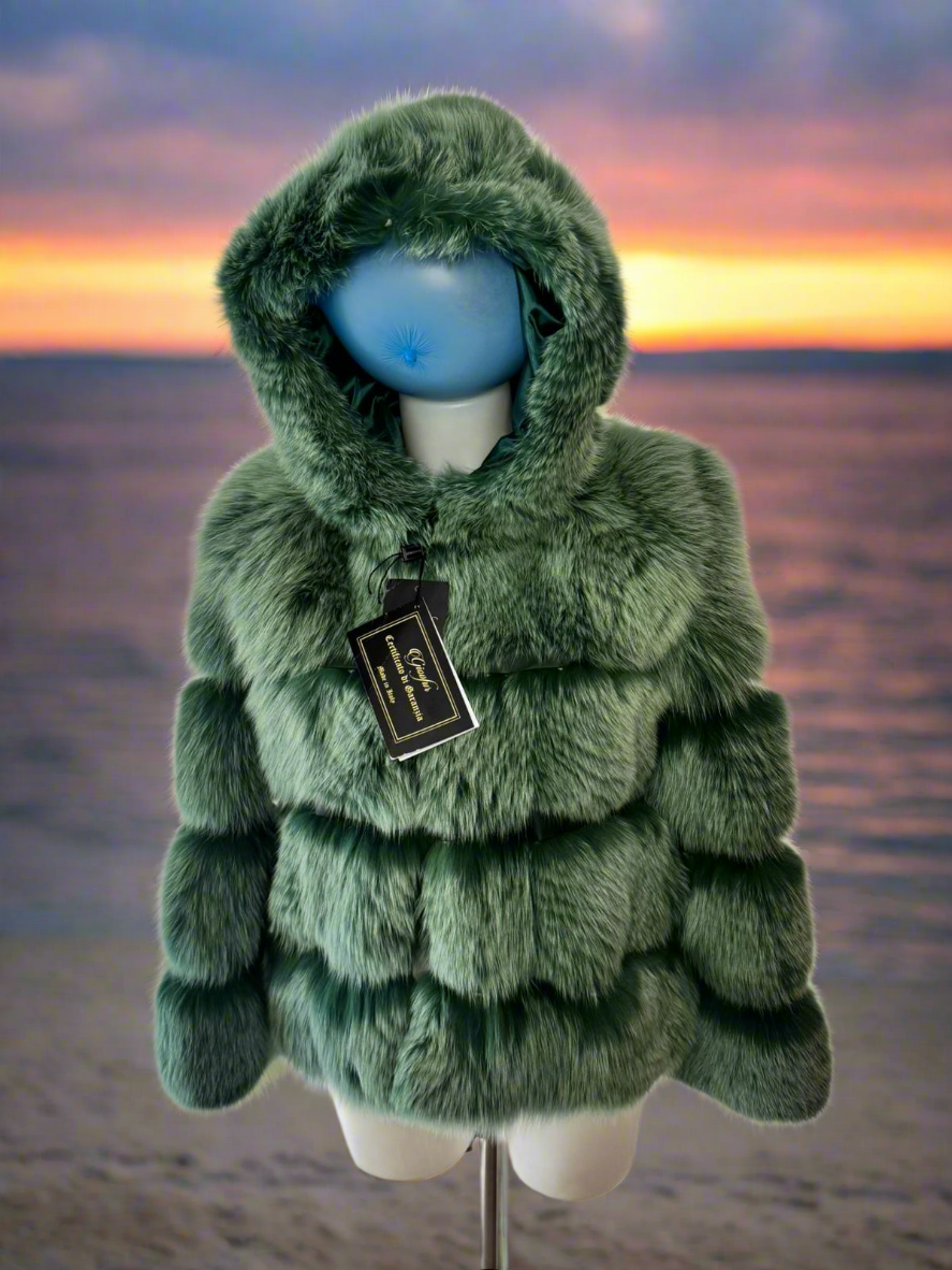 Giacca corta di volpe verde Gucci