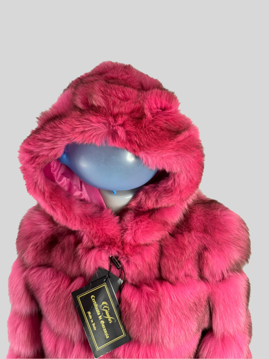 Giacca corta di volpe fuxia